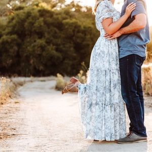 White and blue maxi dress